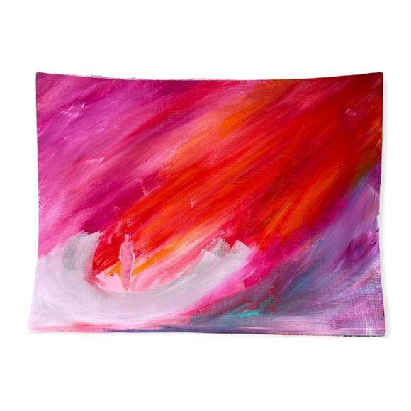 Handcrafted Acrylic Painting "looking Down on Us" Red Purple White Blue - Picture 1 of 6